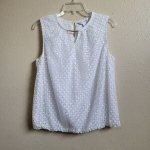 Liz Claiborne White Smocked Sleeveless Blouse Size M‎